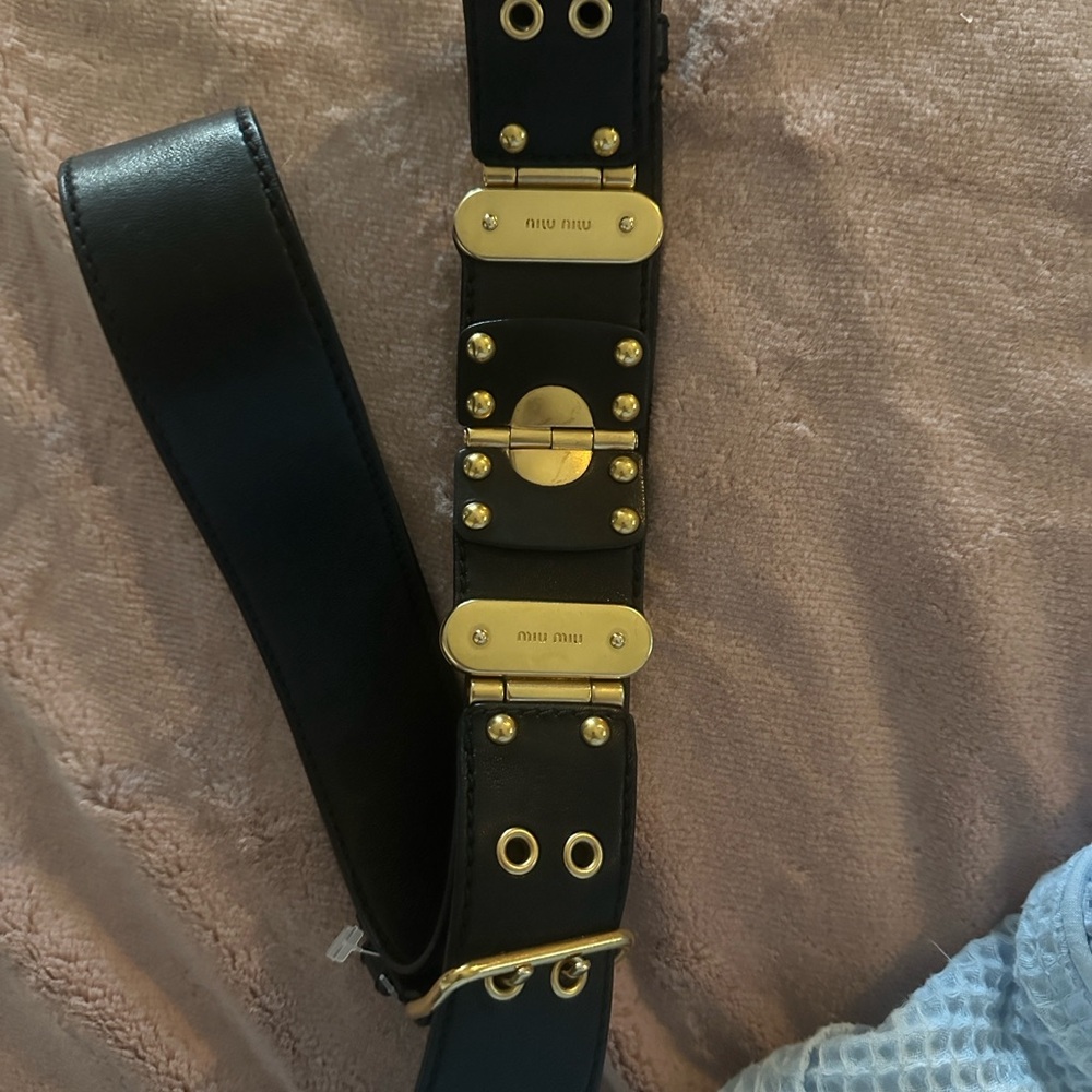 Miu Miu Black Belt with Gold Details